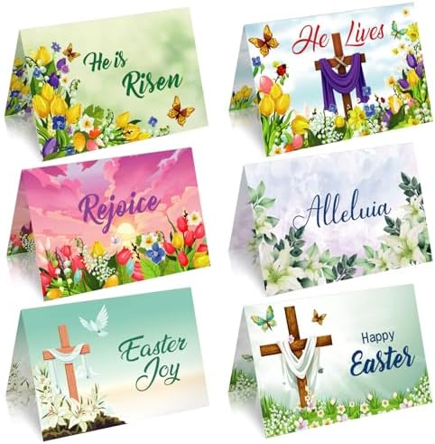 Easter Cards with Envelopes 24 Sets Cross Religious He is Risen Cards with Inspiring Bible Messages for Christians Catholics Party Favors