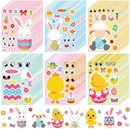 Easter Stickers - 36 Sheets Easter DIY Make Your Own Egg Bunny Stickers for Spring School Activities, Easter Crafts Make a Face Stickers Party Favor Supplies