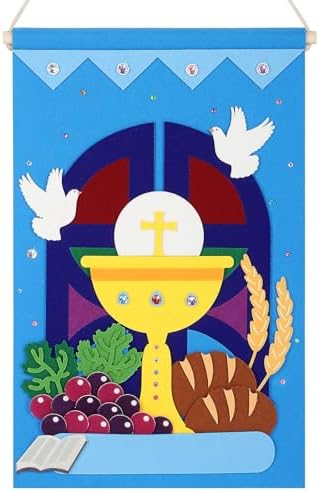 First Communion Banner Kit for Boys Girls Catholic Craft Pack First Holy Communion Banner kits DIY Holy Communion Banners Church and Sunday School Crafts for Kids First Communion Felt Decor Set
