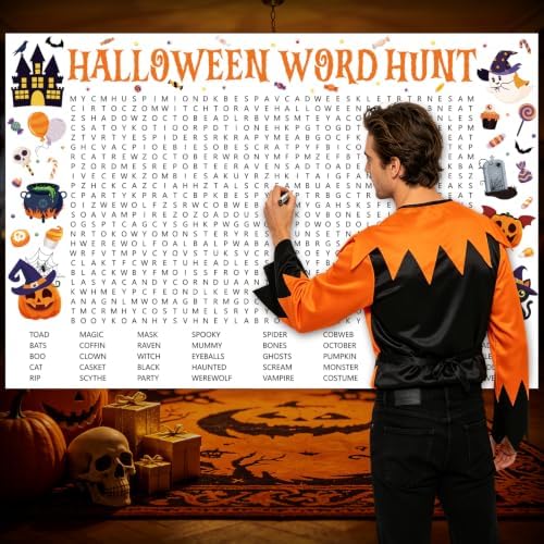Giant Halloween Word Search Game for Family Office Large Group Party Supply | Big 24"x36" Spooky Party Game
