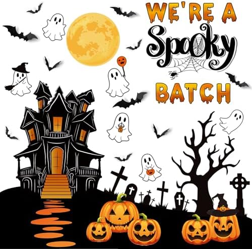 Halloween Bulletin Board Decorations 3D Halloween Bat Scary Castle Pumpkin Tree Paper Cutouts We're a Spooky Batch Decor for Kids Holiday Classroom Wall Home Office Supplies