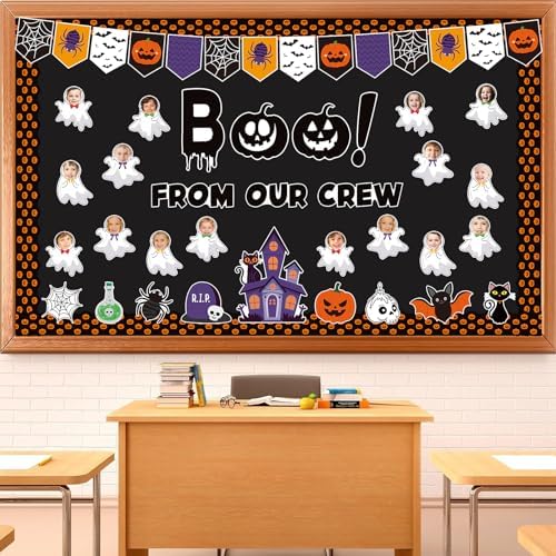 Halloween Bulletin Board Decorations Ghost Classroom Bulletin Board Set Boo Ghost Paper Cutouts DIY Photo Bulletin Board for Halloween Party School Nursery Classroom Wall Decor