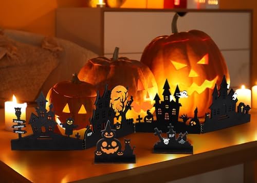 Halloween Decorations 28 Inch Halloween Wooden Hinged Haunted House Table Decor Farmhouse Centerpiece Decor for Home Kitchen Table Shelf Decoration