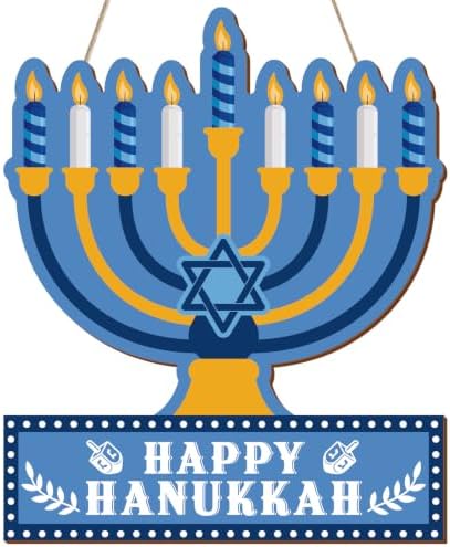 Happy Hanukkah Sign Decorations for Front Door Wall Hanukkah Menorah Sign | 11"x13" Wooden Happy Hanukkah Decor Signs for Home Office Party Wall Window Porch Indoor Outdoor