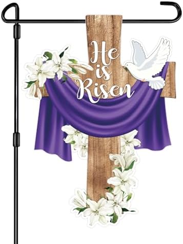 He is Risen Easter Garden Flag Banner Outdoor Decorations for Outside Double-Sided Printed
