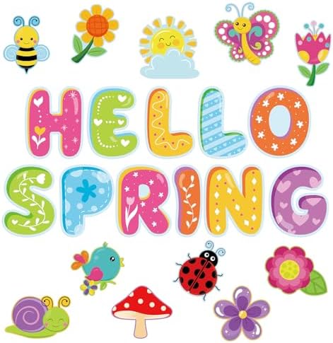 Hello Spring Bulletin Board Decorations Colorful Flower Cut Outs Spring Summer Wall Decoration for School Classroom Home Floral Party Supplies