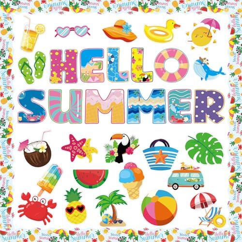 Hello Summer Cutouts Summer Bulletin Board Decorations Beach Bulletin Board Decorations Hawaiian Theme Wall Decor Summertime Tropical Cut-Outs for School Supplies Classroom Home Party Decor