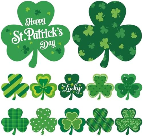 Large 11" St. Patrick's Day Shamrock Cutouts Decorations Cardboard Cutout Set of 12