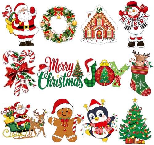 Large 11"x14" Vintage Christmas Cutouts Decorations Cardboard Cutout Set of 12
