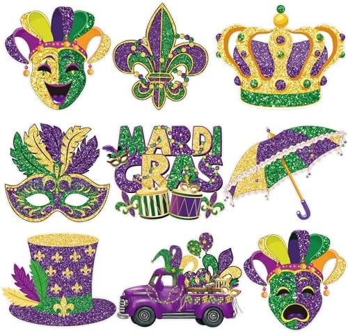 Large Mardi Gras Cutouts Decorations Cardboard Cutout Set of 9