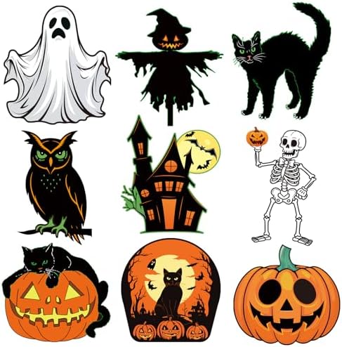 Large Size Vintage Halloween Decorations Double-Sided Halloween Cutouts Retro Halloween Cut-Outs Cardboard Old Style for Window Wall Decor