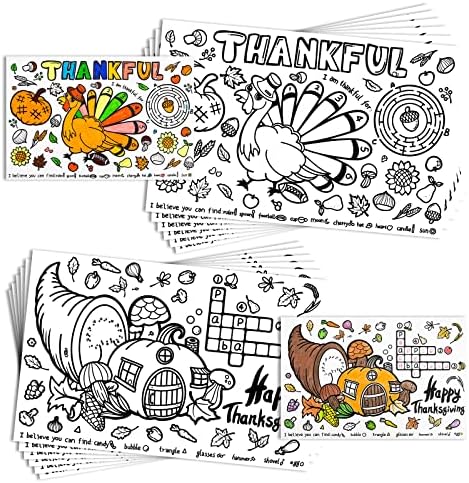 Large Thanksgiving Coloring Placemats for Kids Fall Table Decorations Paper Crafts (12 Sheets)