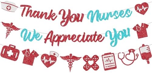Nurses Week Decorations 2026 Glitter Thank You Nurses We Appreciate You Banner Nurses Party Hanging Swirls Decorations Nurse Appreciation Gifts Bulk for Nursing Graduation Party Supplies