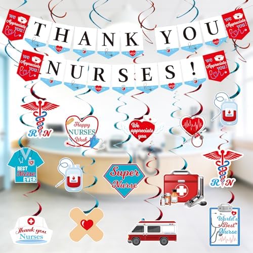 Nurses Week Decorations 2026 Nurse Week Appreciation Gifts Thank You Nurses Banner Nurses Party Hanging Swirls Decorations Thank You Nurse Appreciation Gifts Bulk for Nursing Graduation Party Supplies