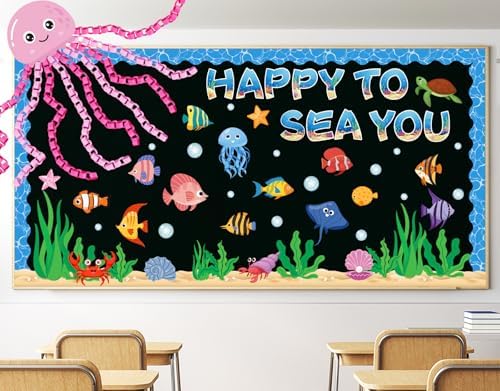 Ocean Bulletin Board Decorations Under the Sea Classroom Decorations Happy to Sea You Paper Wall Decor Summer Ocean Fish Cutouts for School Supplies Decor