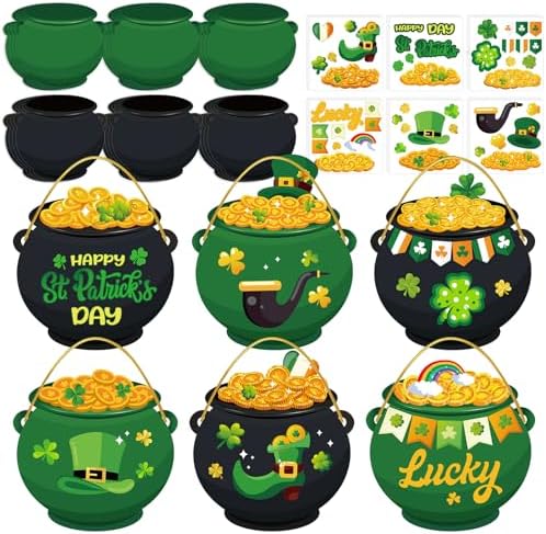 St. Patrick's Day Crafts for Kids 24 Packs Pot of Gold Craft Kits Leprechaun Hat Ornament Shamrock Gold Coins Craft for Kids Party Classroom Home Activities