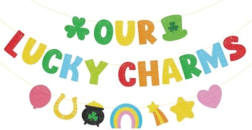 St Patricks Day Banner Glitter Our Lucky Charm Banner Classroom Bulletin Board Decor Saint Patricks Day Decorations for Classroom Spring Home Office Indoor Fireplace Mantle Wall