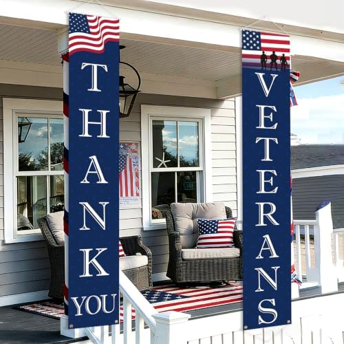 Thank You Veterans Decorations Banner Veterans Day Door Porch Sign Banners | 12"x71" Patriotic Happy Veterans Day Thank You Veterans Party Door Porch Sign Banner for Home Yard Lawn Front Door Decor
