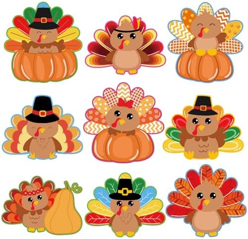 Thanksgiving Decorations 54 Pcs Turkey Cutouts Cartoon Turkey Paper Cutting Decor for Home Party School Bulletin Board Classroom Fall Theme Thanksgiving Party Supplies