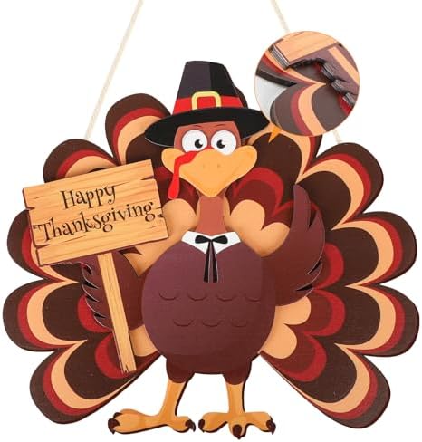 Thanksgiving Decorations Turkey Wooden Wreath for Front Door (Turkey B)