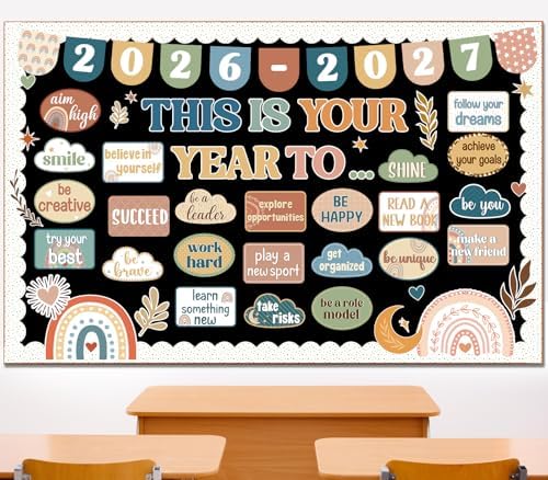 This is Your Year Bulletin Board Decorations Boho Welcome Back to School Bulletin Board Sets Inspirational Poster Positive Affirmations Wall Decor for Teacher School Office Chalkboard Wall Door Decor