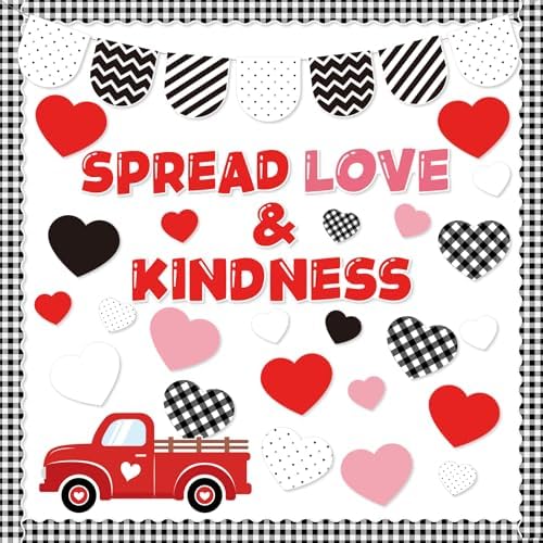 Valentine's Day Bulletin Board Decorations Love Truck Heart Cutouts Black White Bulletin Board Set for Classroom School Party Supplies