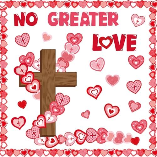 Valentine's Day Christian Bulletin Board Decorations Valentines Heart Religions Cross Wall Decor for Church Holiday Birthday Wedding Party Decor