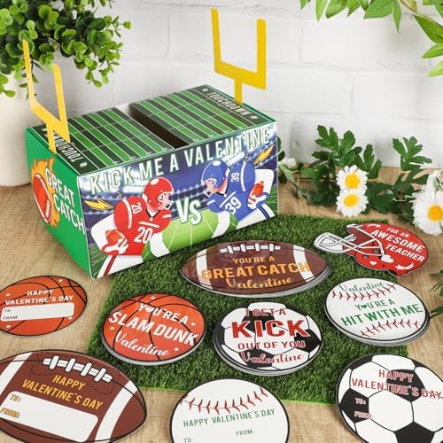 Valentines Day Boxes for Kids Football Valentine Mailbox Kit Craft Valentine Boxes with Cards for Classroom Exchange Boys Girls School Class Party Favors