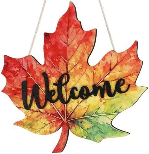 Vintage Fall Leaf Door Decorations Welcome Sign (Leaf Green)