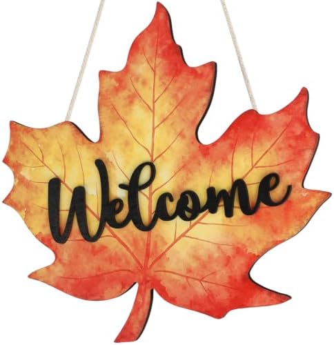 Vintage Fall Leaf Door Decorations Welcome Sign (Leaf Orange)