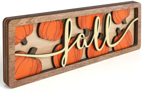 Vintage Fall Pumpkin Decorations for Office Home Table Mantel Shelf Desk | 4x12 Inch Wooden Farmhouse Thanksgiving Decor