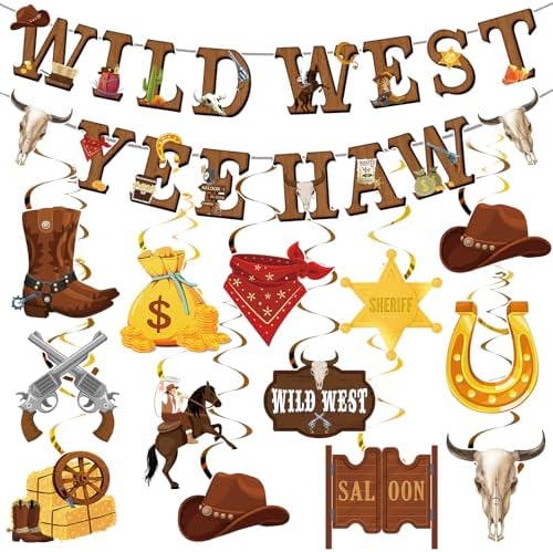 Western Party Decorations Wild West Banners Western Cowboy Hanging Swirl Decorations Cowboy Theme Party Decorations Yee Haw Ceiling Streamers for Boys Birthday Western Baby Shower Party Decor