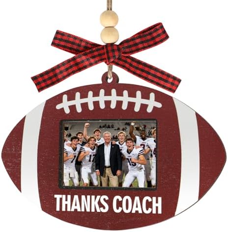 Wood Thanks Coach Christmas Picture Frame Football Ornament for Christmas Tree Stocking Decorations