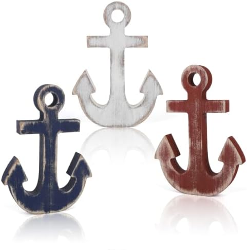 Wooden Anchor Nautical Decorations Set of 3
