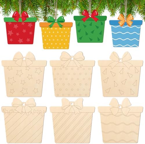 Wooden Christmas Ornaments to Paint for Kids Adults Set of 24 (Gift Boxes)