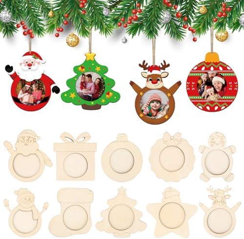 Wooden Christmas Photo Ornaments Crafts to Paint for Christmas Tree Decorations (Christmas Shape)