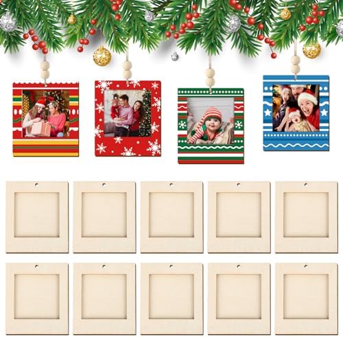 Wooden Christmas Photo Ornaments Crafts to Paint for Christmas Tree Decorations (Rectangle)