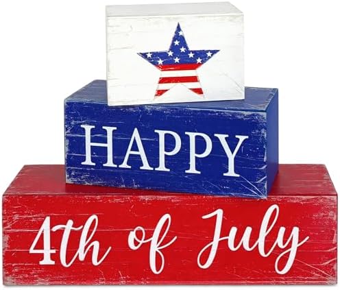 Wooden Happy 4th of July Decorations Table Sign